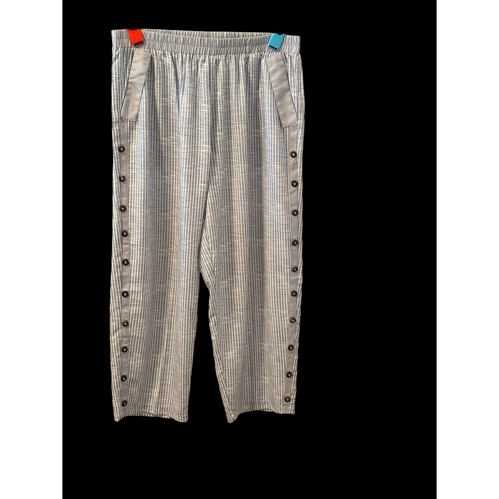 JustFashionNow Blue White Grid Side Button Wide Leg Pants XXL EUC‎ Elastic Waist